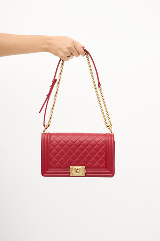 Chanel 2017 Red Quilted Leather Medium Boy Bag