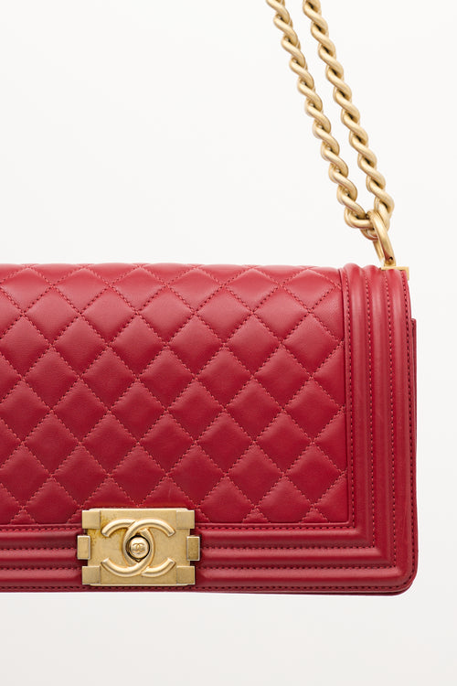 Chanel 2017 Red Quilted Leather Medium Boy Bag