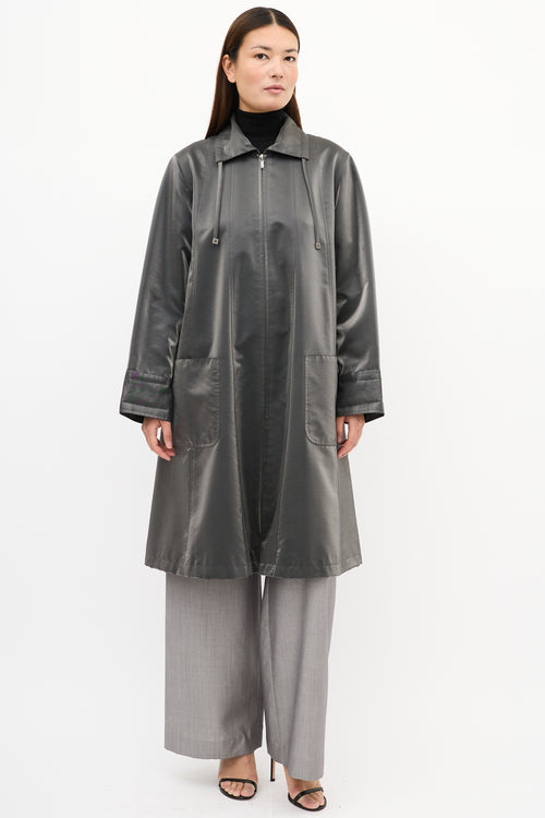 Chanel SS 1999 Dark Grey Shiny Nylon Long Coat