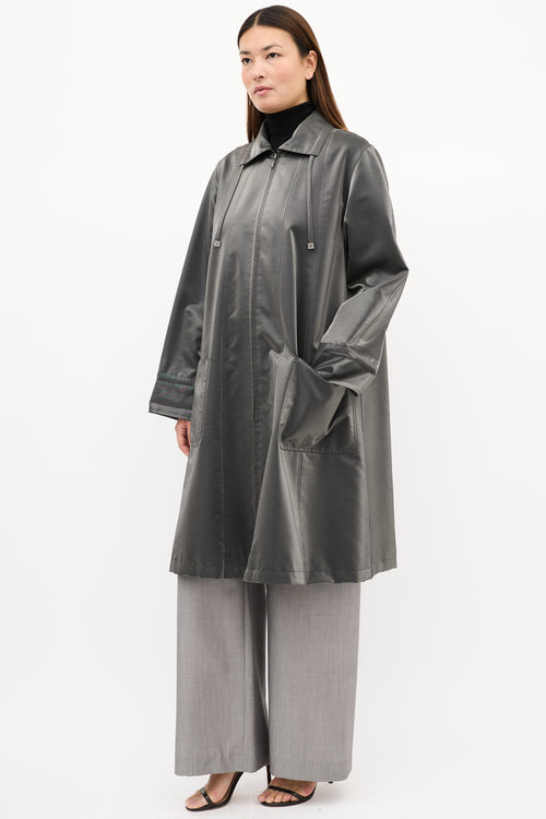 Chanel SS 1999 Dark Grey Shiny Nylon Long Coat