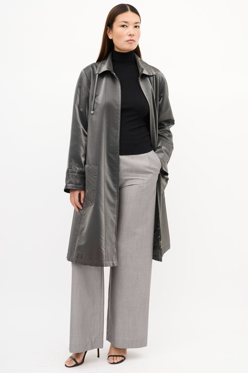 Chanel SS 1999 Dark Grey Shiny Nylon Long Coat