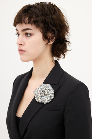 Chanel White 
Multi Tweed Camellia Brooch