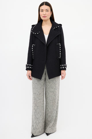 Chanel Black Wool Woven Pea Coat