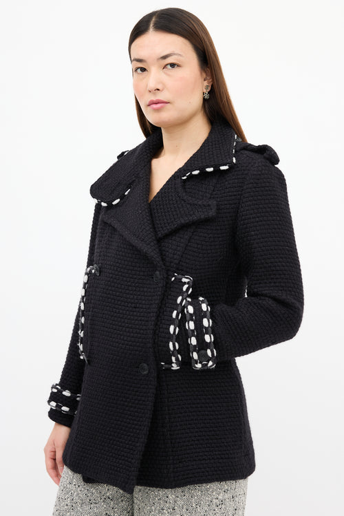 Chanel Black Wool Woven Pea Coat