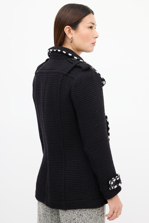 Chanel Black Wool Woven Pea Coat