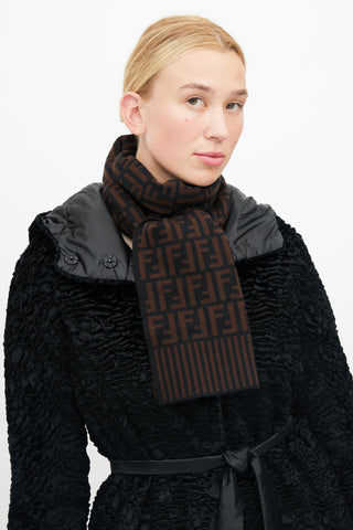 Fendi Black 
Brown Zucca Monogram Scarf