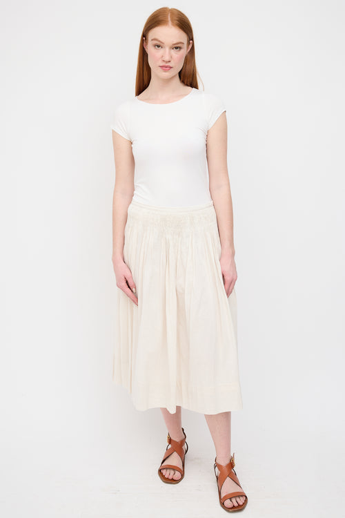 See By Chloé Beige Smocked Midi Skirt