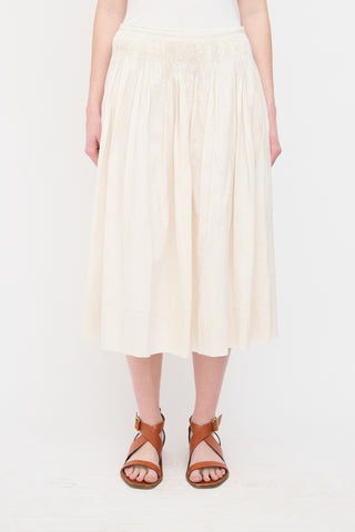 See By Chloé Beige Smocked Midi Skirt