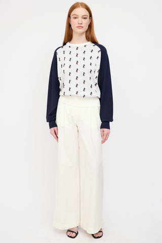 Chloé White 
Navy Stud Intarsia Sweater