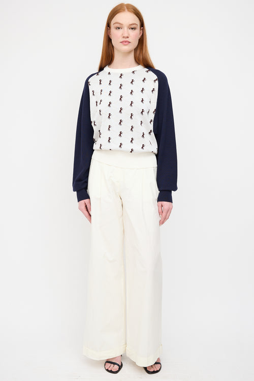 Chloé White 
Navy Stud Intarsia Sweater