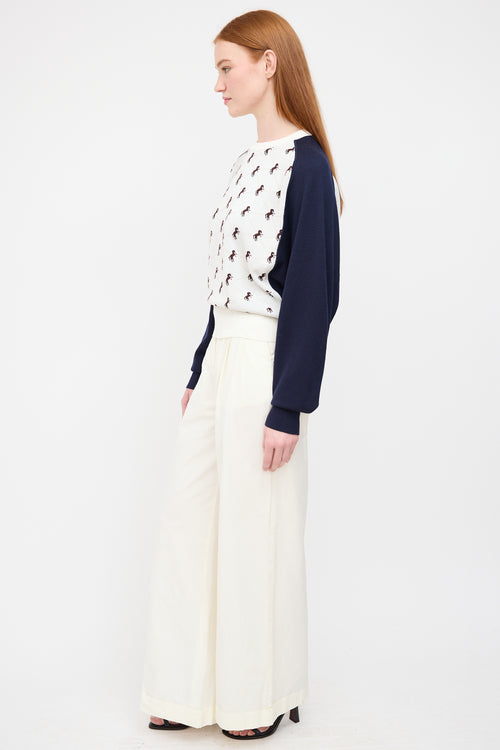 Chloé White 
Navy Stud Intarsia Sweater