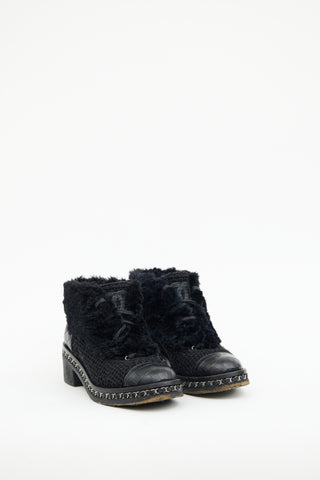 Chanel Black Fur 
Boucle Chain Ankle Boot