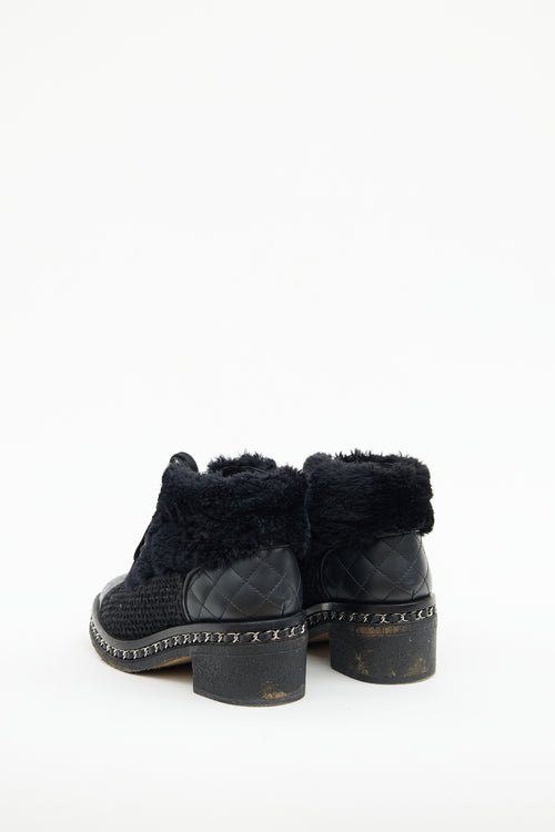 Chanel Black Fur 
Boucle Chain Ankle Boot