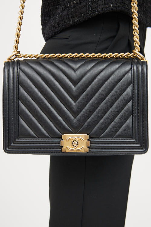 Chanel Black Chevron Large Boy Bag