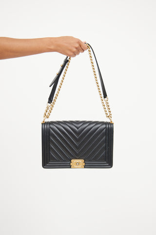 Chanel Black Chevron Large Boy Bag