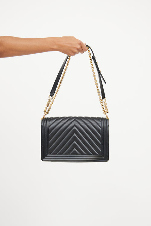 Chanel Black Chevron Large Boy Bag