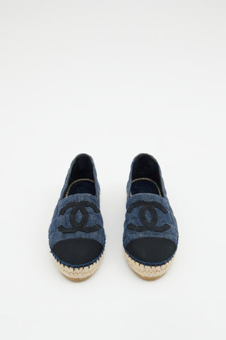 Chanel Denim Black Embroidered  Espadrille