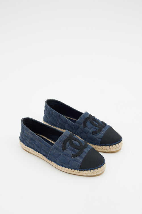 Chanel Denim Black Embroidered  Espadrille