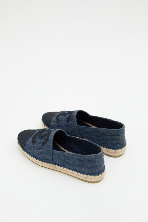 Chanel Denim Black Embroidered  Espadrille