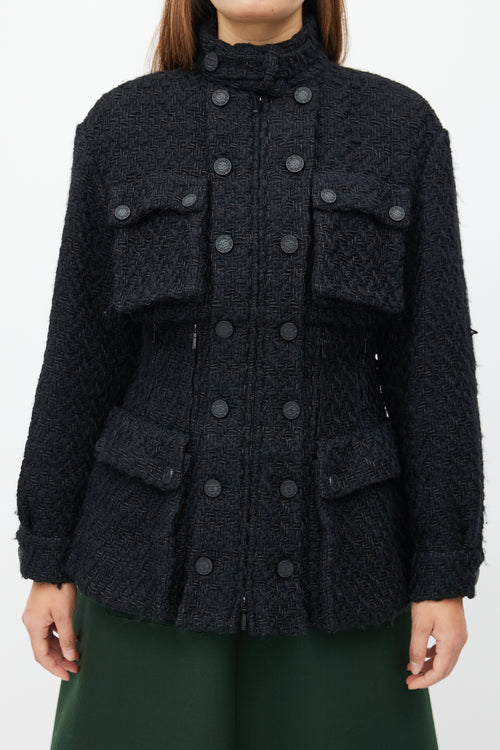 Chanel Fall 2014 Black Tweed Cinched Waist Jacket