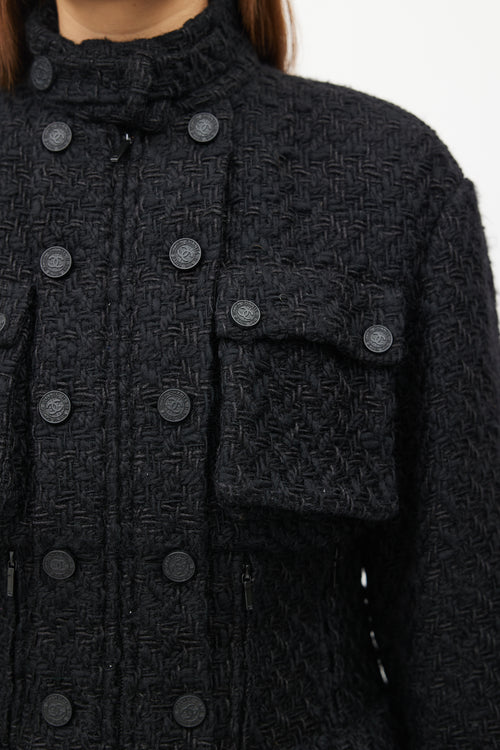 Chanel Fall 2014 Black Tweed Cinched Waist Jacket