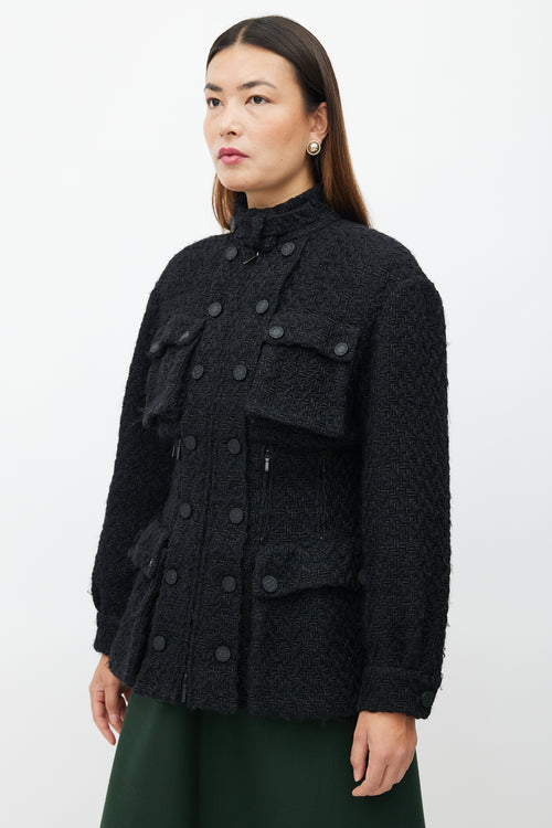 Chanel Fall 2014 Black Tweed Cinched Waist Jacket