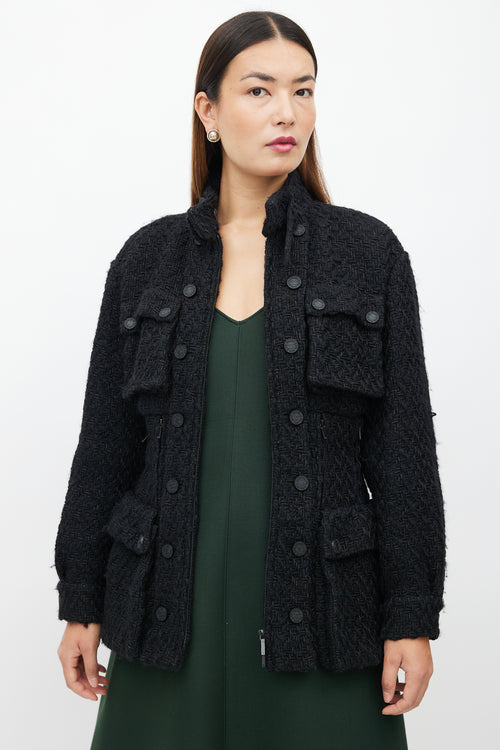 Chanel Fall 2014 Black Tweed Cinched Waist Jacket