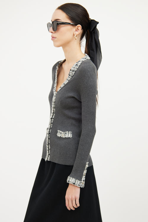 Chanel Grey Tweed Trim Cardigan