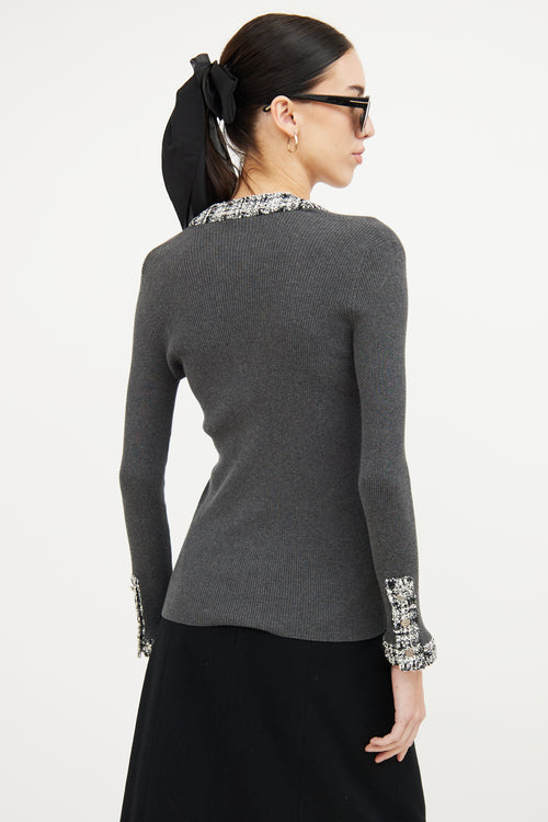 Chanel Grey Tweed Trim Cardigan