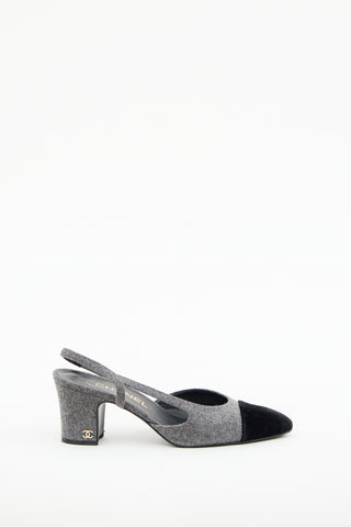 Chanel Grey 
Black Slingback Pump