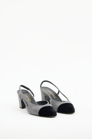 Chanel Grey 
Black Slingback Pump