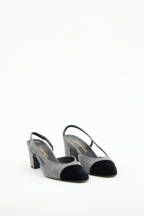 Chanel Grey 
Black Slingback Pump