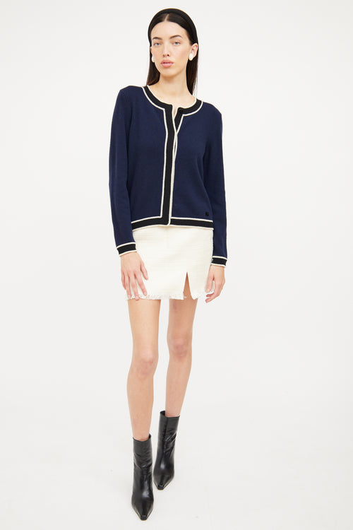 Chanel 2002 Navy Cashmere Contrast Trim Cardigan