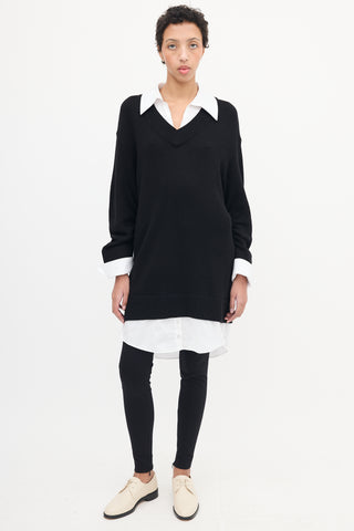 Cinq à Sept Black 
White Knit Layered Sweater