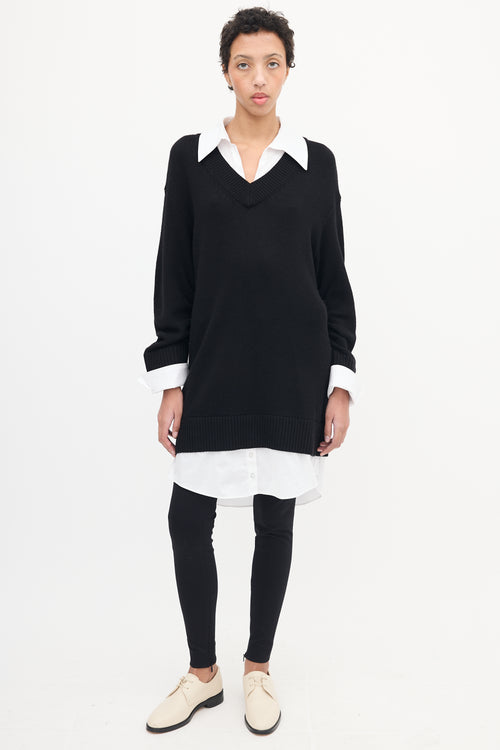 Cinq à Sept Black 
White Knit Layered Sweater