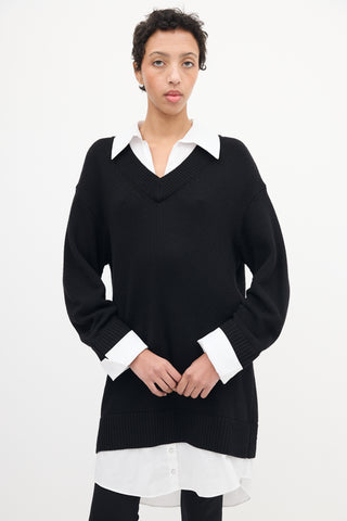 Cinq à Sept Black 
White Knit Layered Sweater