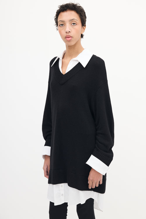 Cinq à Sept Black 
White Knit Layered Sweater