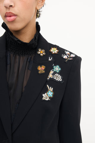 Cinq à Sept Black Embellished Peak Lapel Blazer