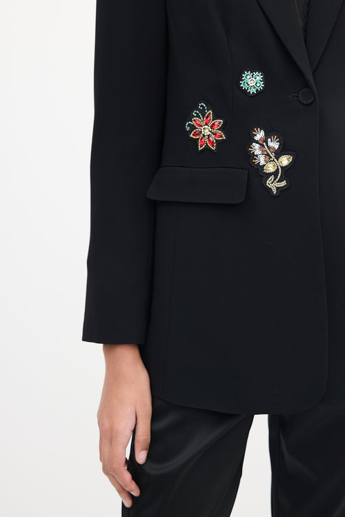 Cinq à Sept Black Embellished Peak Lapel Blazer