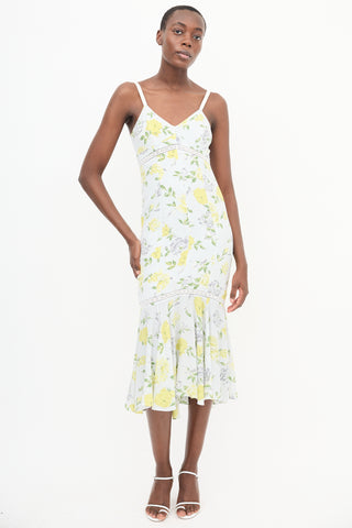 Cinq à Sept Light Grey 
Yellow Silk Jolene Gardenia Dress