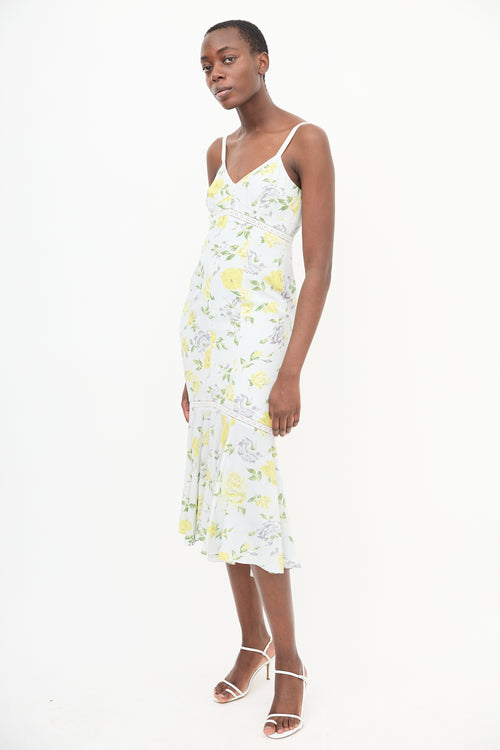 Cinq à Sept Light Grey 
Yellow Silk Jolene Gardenia Dress