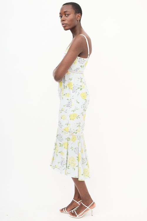 Cinq à Sept Light Grey 
Yellow Silk Jolene Gardenia Dress