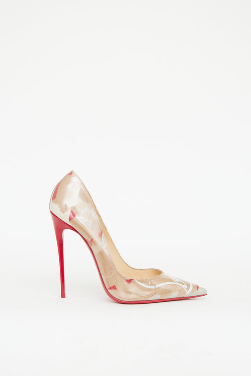 Christian Louboutin Beige 
Red PVC Kraft So Kate Pump