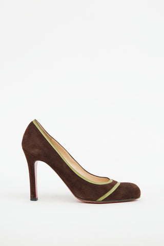 Christian Louboutin Brown 
Green Suede Pump