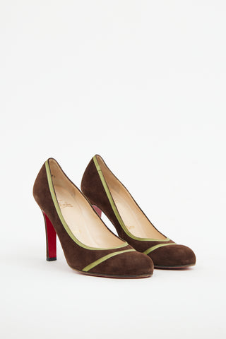 Christian Louboutin Brown 
Green Suede Pump