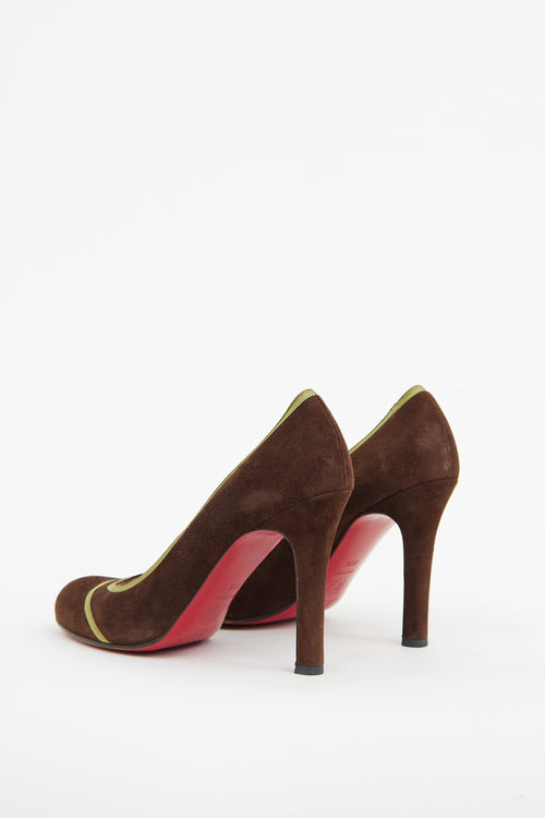 Christian Louboutin Brown 
Green Suede Pump