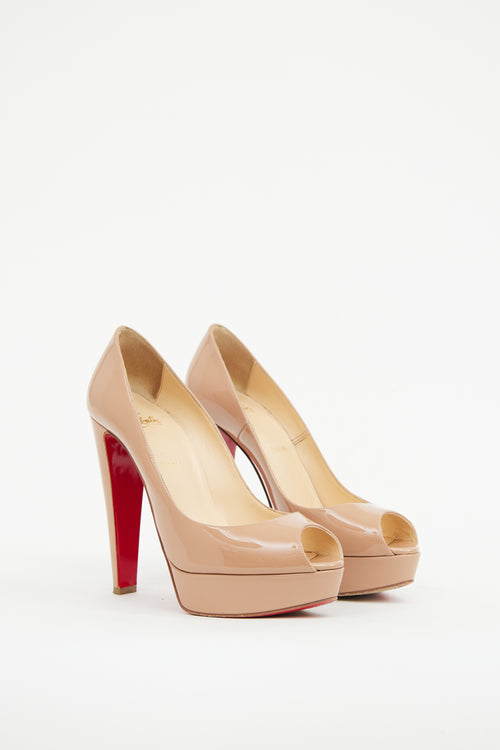 Christian Louboutin Beige Patent Lady Peep Toe Pump