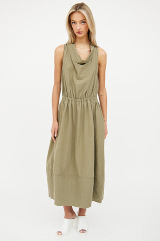 CO Green Cowl Neck Cinch Panel Dress