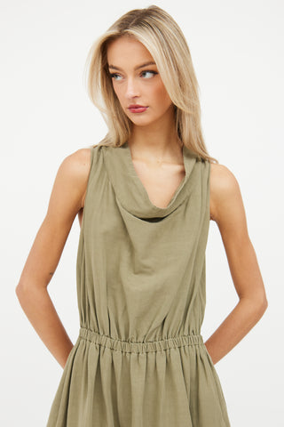 CO Green Cowl Neck Cinch Panel Dress