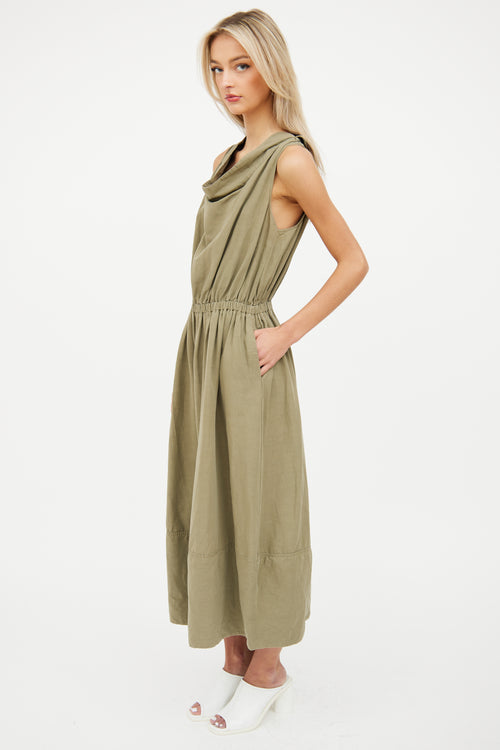 CO Green Cowl Neck Cinch Panel Dress